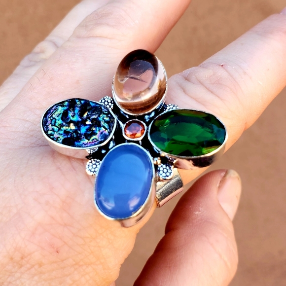 New Huge Multi Gemstone 925 Silver Statement Ring. - Picture 6 of 13